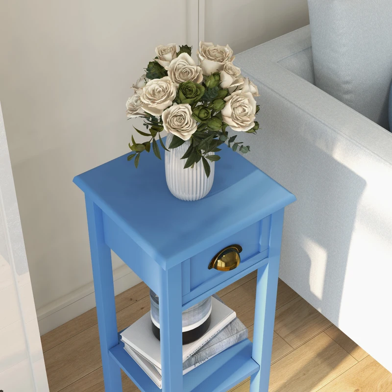 HOMCOM 2-Tier Side Table with Drawer and Shelf, End Table for Living Room and Hallway, Light Blue