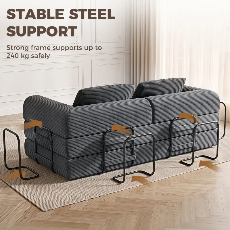 HOMCOM 5-in-1 Convertible Sofa Bed, L-Shaped Loveseat Reversible Sleeper Sofa with 2 Pillows, Dark Grey