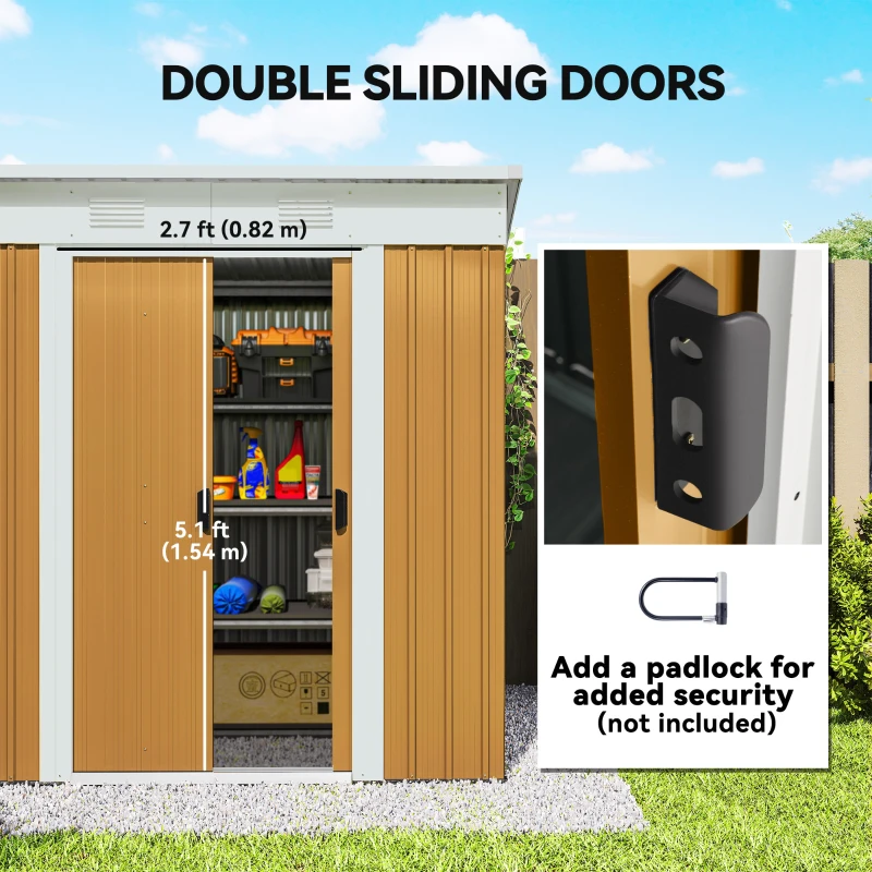 Outsunny 6' x 4' Outdoor Storage Shed, Metal Garden Shed with Lockable Sliding Doors and Vents, Yellow