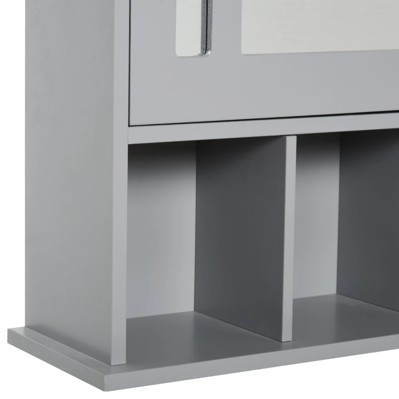 kleankin Bathroom Cabinet Wall Mount with Mirror Door 3 Shelf Organizer for Bathroom, Kitchen, Bedroom, Grey
