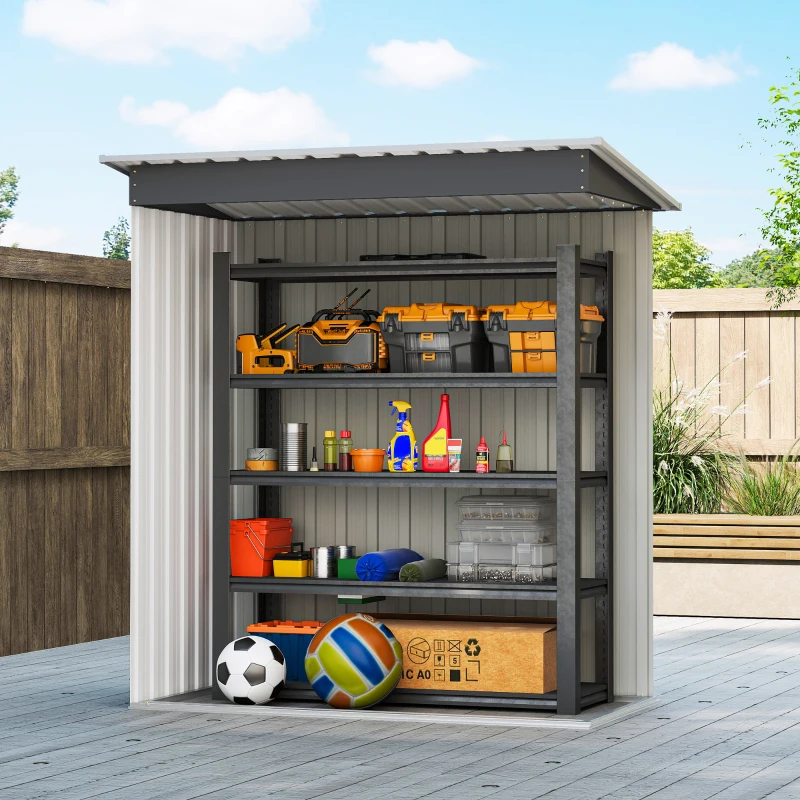 Outsunny 5 x 3 FT Outdoor Storage Shed with Sliding Door and Sloped Roof, Steel Frame Garden Shed Tool Equipment, Black