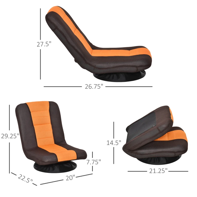 HOMCOM 360 Degree Swivel Video Gaming Chair, Folding Floor Sofa 5-Position Adjustable Lazy Chair, Orange