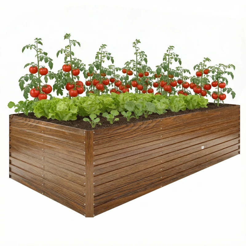 Outsunny 8' x 4' x 2' Raised Garden Bed, Galvanized Planter Box for Growing Flowers, Herbs and Vegetables Dark Brown Wood Effect
