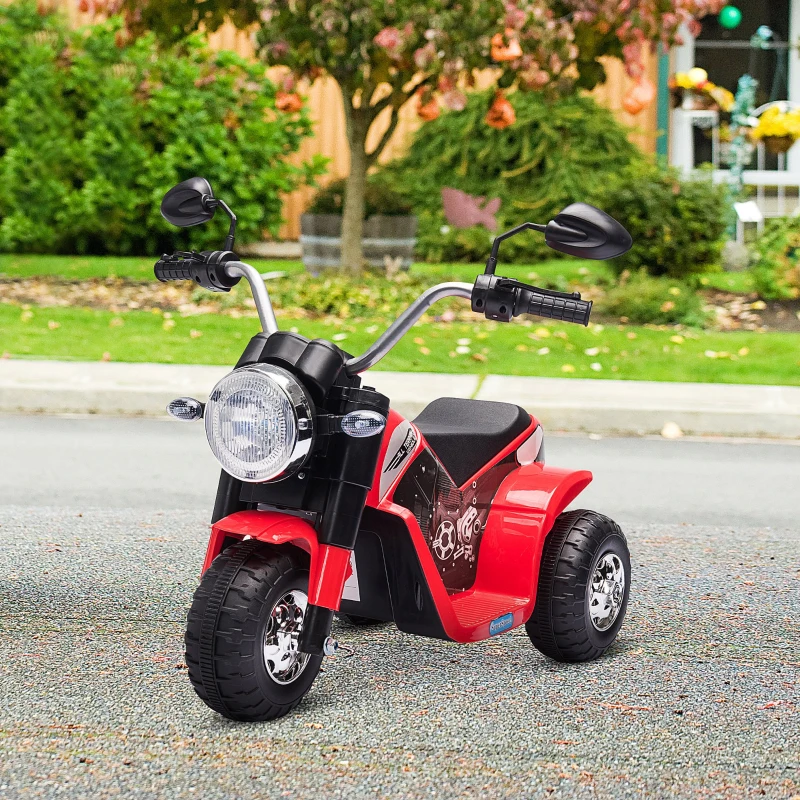 Aosom Electric Motorcycle for Kids, 6V Battery Powered Ride-On Dirt Bike 3-Wheels Motorbike with Horn Headlights Realistic Sounds Speed for 18 - 36 Months Red