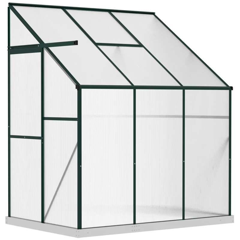 Outsunny Walk-In Garden Greenhouse Aluminum Polycarbonate with Roof Vent for Plants Herbs Vegetables 6' x 4' x 7' Green