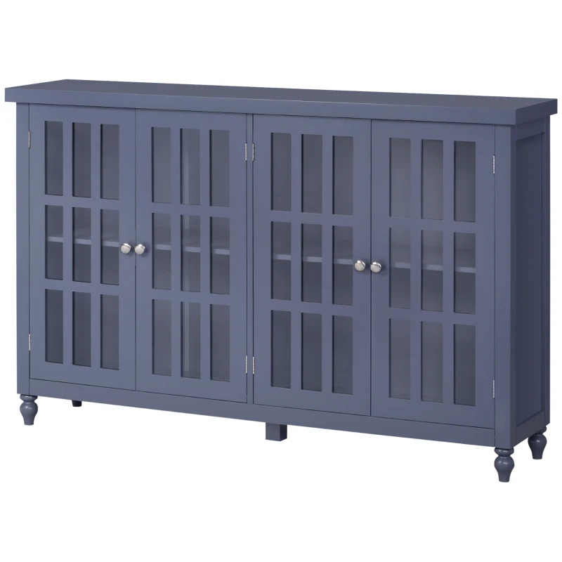 HOMCOM Sideboard, Buffet Cabinet with 4 Tempered Glass Doors, Stripe Pattern and Adjustable Storage Shelf, Credenza, Gray