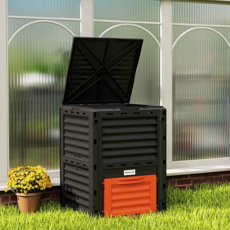 Outsunny Garden Compost Bin 80 Gallon Outdoor Large Capacity Composter Fast Create Fertile Soil Aerating Box, Orange