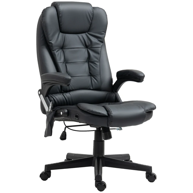 HOMCOM Massage Office Chair, Heated Reclining Computer Chair with 6 Vibration Points, Armrest and Remote, Black