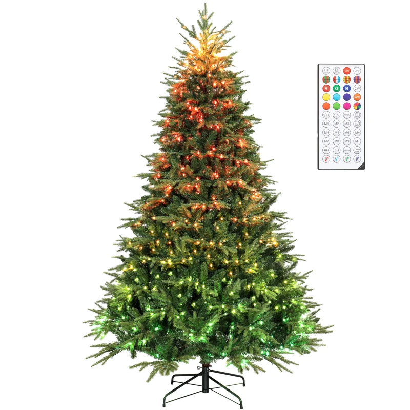 HOMCOM 7.5ft Christmas Tree with Synchronized LEDs, DIY Function, Frasier Grande Fir with Hinge Design, Remote, Daily Timer