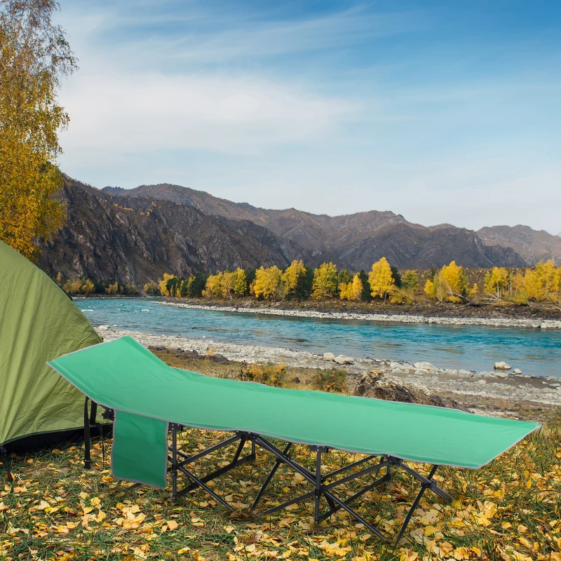 Outsunny Folding Camping Cots for Adults with Carry Bag, Side Pocket, Outdoor Portable Sleeping Bed, 330 lbs. Capacity, Green