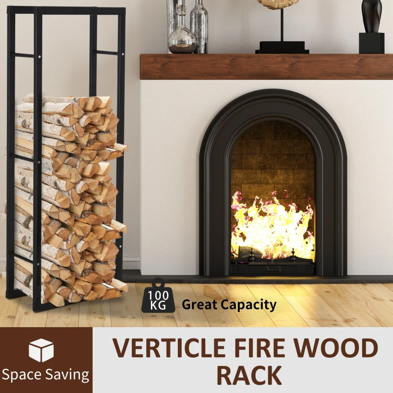 HOMCOM 15.7" x 9.8" x 59.1" Firewood Rack Outdoor, Log Holder Fireplace Storage Rack with Handles and 220 lbs. Weight Capacity, Black