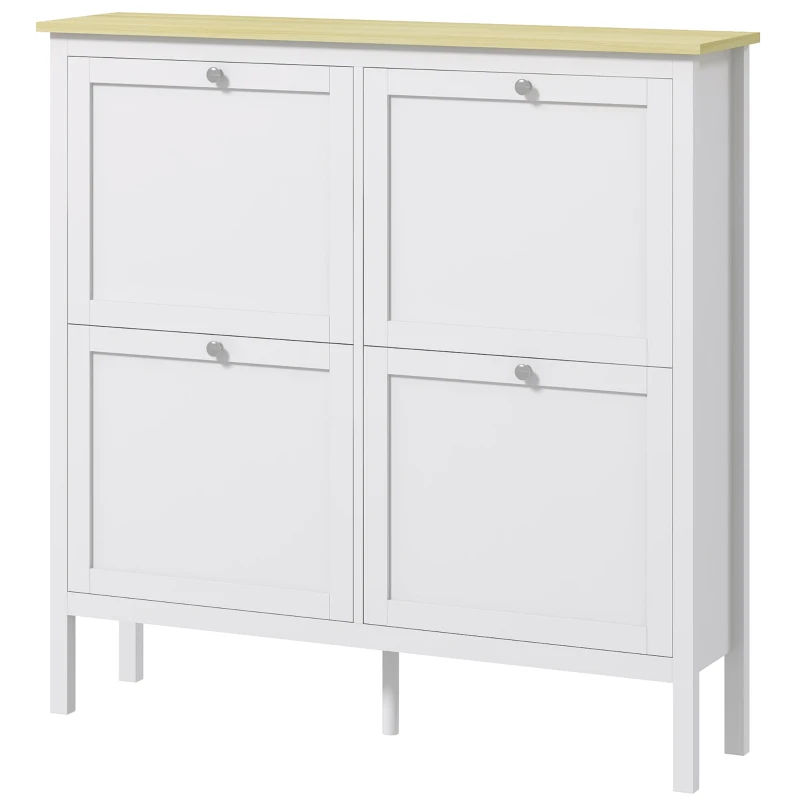 HOMCOM Entryway Shoe Storage Cabinet with 4 Flip Drawers, Adjustable Shelves, Narrow Shoe Cabinet for 20 Pairs of Shoes, White