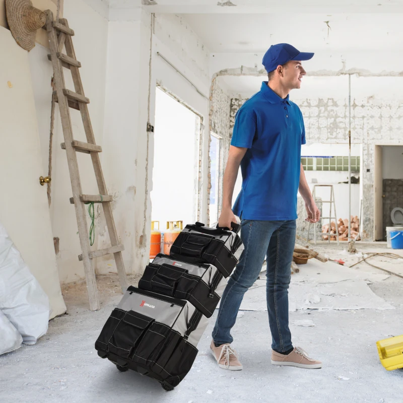 DURHAND 3pcs Rolling Mobile Tool Bag Electrician with 3 Bags for Organization/Storage and Adjustable Carrying Handle