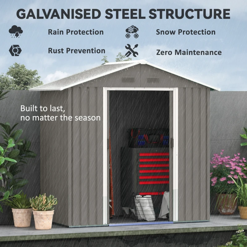 Outsunny 6.5x3.5ft Metal Garden Storage Shed for Outdoor Tool Storage with Double Sliding Doors and Vents, Grey