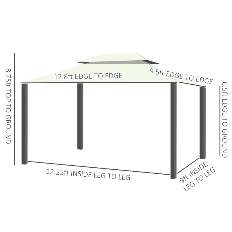Outsunny 9.5' x 13' Patio Gazebo, Aluminum Frame Double Roof Outdoor Gazebo Canopy Shelter with Netting & Curtains, Cream White