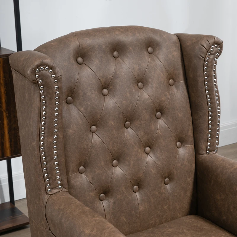 HOMCOM Tufted Lounge Chair, Upholstered Chesterfield-style Armchair with Solid Wood Legs and Nail Head Trim, Brown