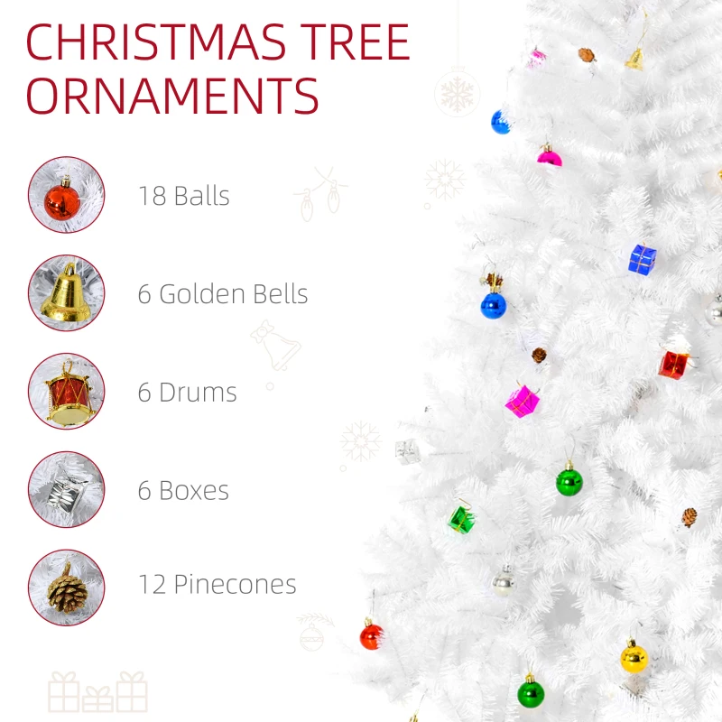 HOMCOM 5.9ft Artificial Christmas Tree Xmas Holidays Décor with Ornament White