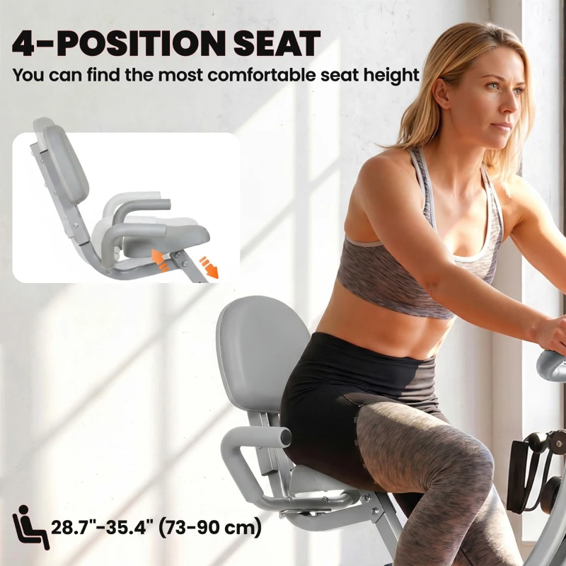 Soozier 3 in 1 Folding Exercise Bike, Foldable Stationary Bike with 8-Level Magnetic Resistance, Adjustable Seat, Grey