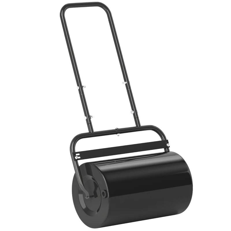 Outsunny Heavy Duty Lawn Roller, 20" Push/Tow Behind Sod Roller, Grass Flattener Filled with 11gal Water/136lbs Sand, Black