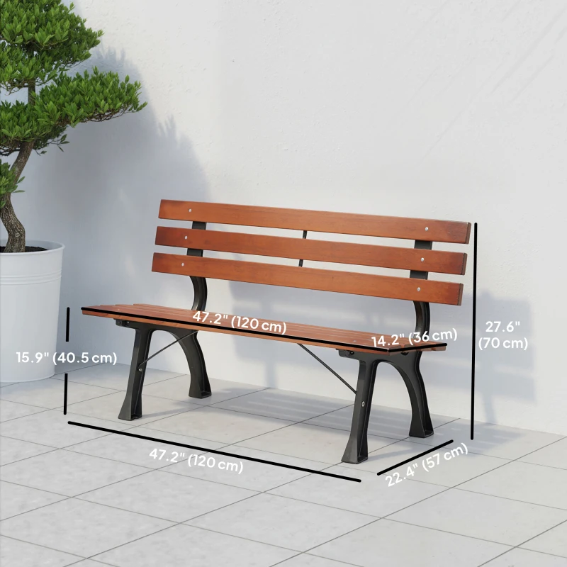 Outsunny 47 Inch Outdoor Garden Bench, Aluminum Wood Patio Loveseat with Slatted Seat Back, 528 lbs. for Porch, Park, Coffee