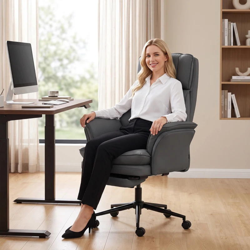 HOMCOM Cross Legged Office Chair w/ Footrest, 396 lbs Reclining Computer Desk Chair w/ High Back, Flip-up Armrests, Dark Gray