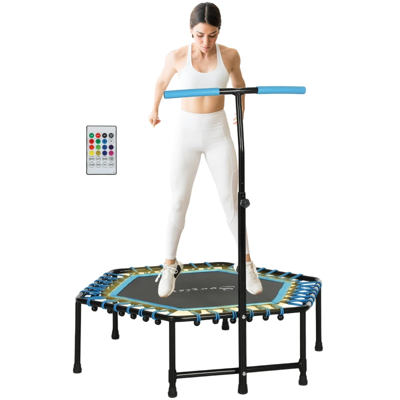 Soozier 45" Rebounder Trampoline for Adults, Quiet Bungee Rebounder with LED Lights and Adjustable Handle, Blue