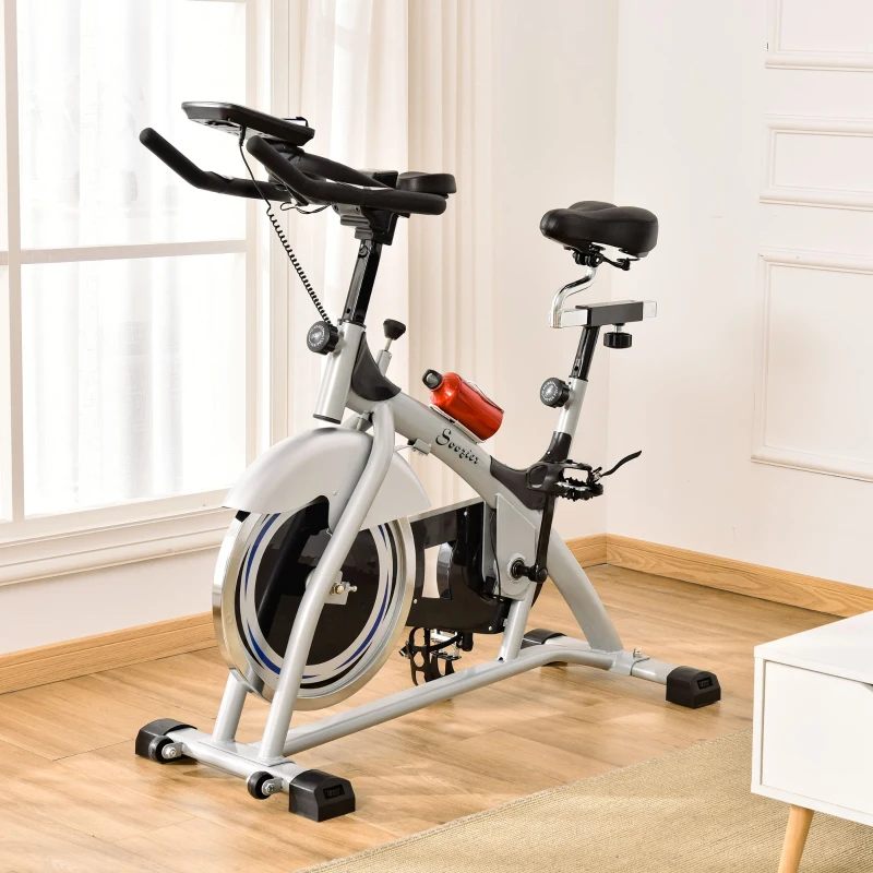 Soozier Exercise Bike, Indoor Cycling Stationary Bike, Belt Drive with Heart Rate, Adjustable Seat and Handlebar, LCD Monitor for Home Workout
