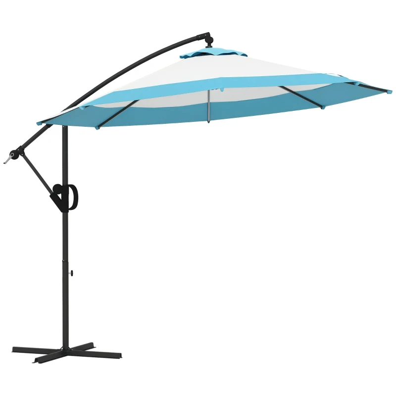 Outsunny 10 FT Cantilever Umbrella, Round Hanging Offset Umbrella with Crank, Tilt and Cross Base for Garden, Backyard, Blue