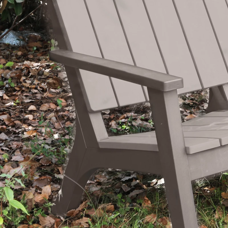 Outsunny 4-Piece Outdoor Patio Conversation Set Garden Furniture Set with Weather-Fighting PP Materials, Adirondack Comfort, & Coffee Table, Light Coffee