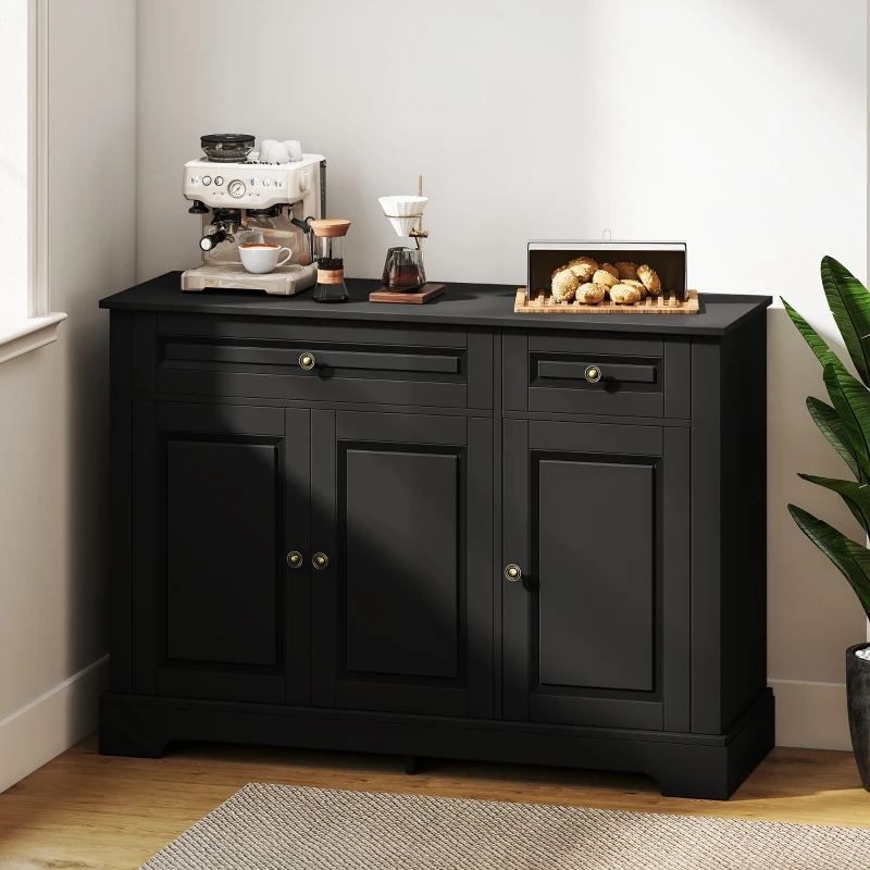 HOMCOM Modern Sideboard Cabinet, Buffet Cabinet with 2 Drawers and Adjustable Shelves, Buffets Tables for Dining Room, Black
