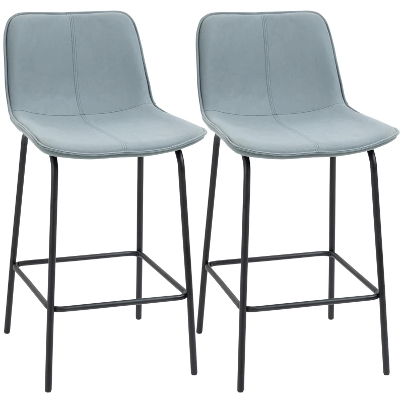 HOMCOM Bar Stools Set of 2, Upholstered Counter Height Bar Chairs, Kitchen Stools with Steel Legs