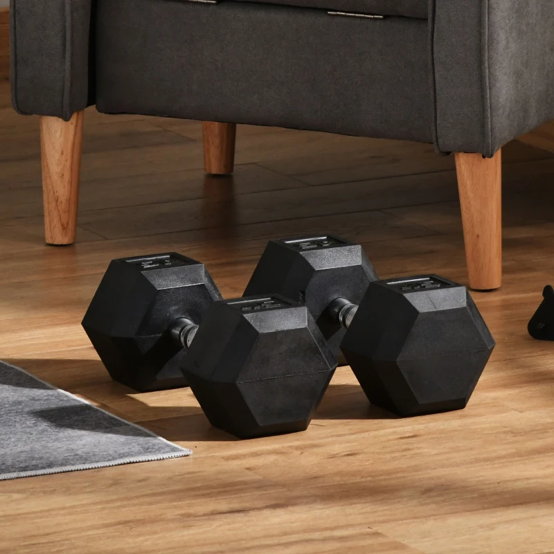Soozier 2 x 45lbs Hex Dumbbell Set of 2, Rubber Weights Exercise Fitness with Non-Slip Handles, Anti-roll, for Women or Men Home Gym Workout, Black
