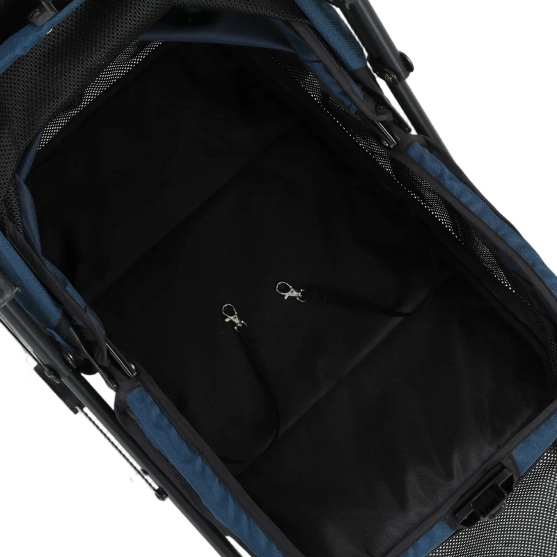 PawHut Foldable Pet Stroller for Small Dogs and Cats with 4 Wheels, Mesh Windows, Brake, Removable Pad, Storage Tray, Dark Blue