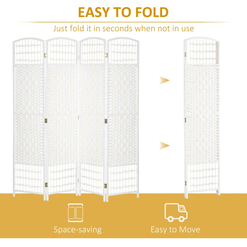 HOMCOM 4 Panel Folding Room Divider, Portable Privacy Screen, Wave Fiber Room Partition for Home Office, White