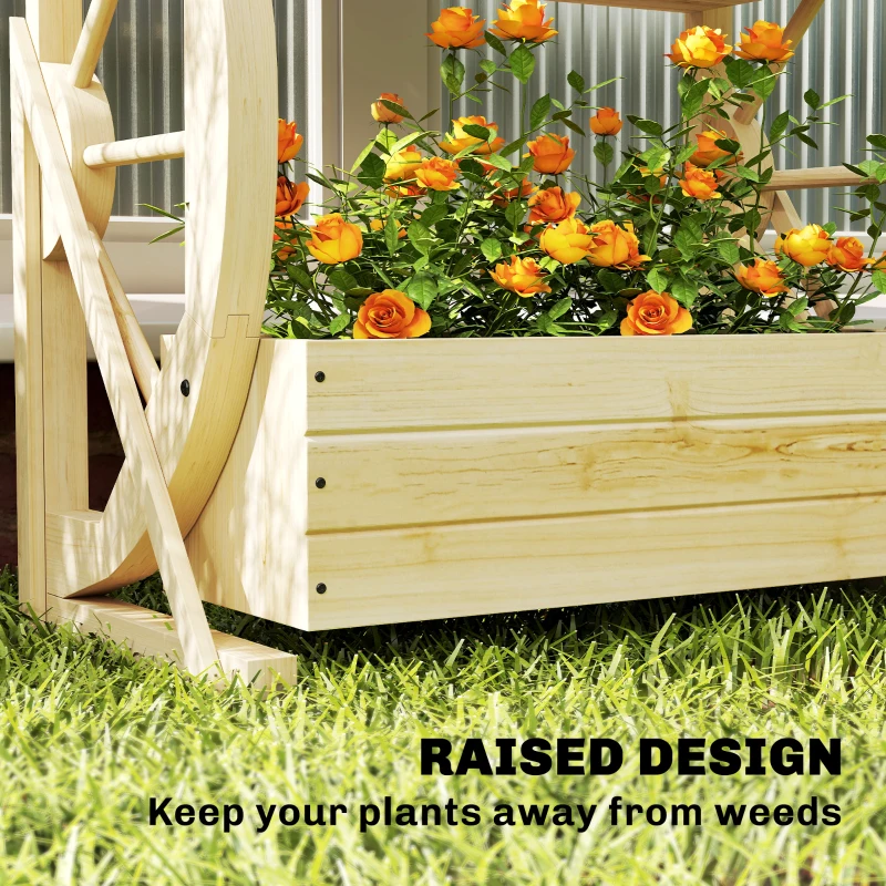 Outsunny Wooden Wagon Planter Box, 2-Tier Raised Garden Bed, for Vegetables Flowers Herbs, Natural