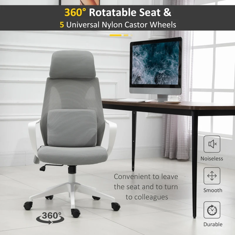 Vinsetto Ergonomic Home Office Mesh Desk Chairs, Computer Task Chair with Massage Lumbar Cushion, Adjustable Seat & Headrest,  Rocking Function, Grey