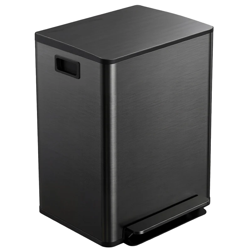HOMCOM 2 x 30L / 7.9 Gallon Dual Trash Can with Removable Inner Buckets and Handles for Kitchen, Office, High-Gloss Black