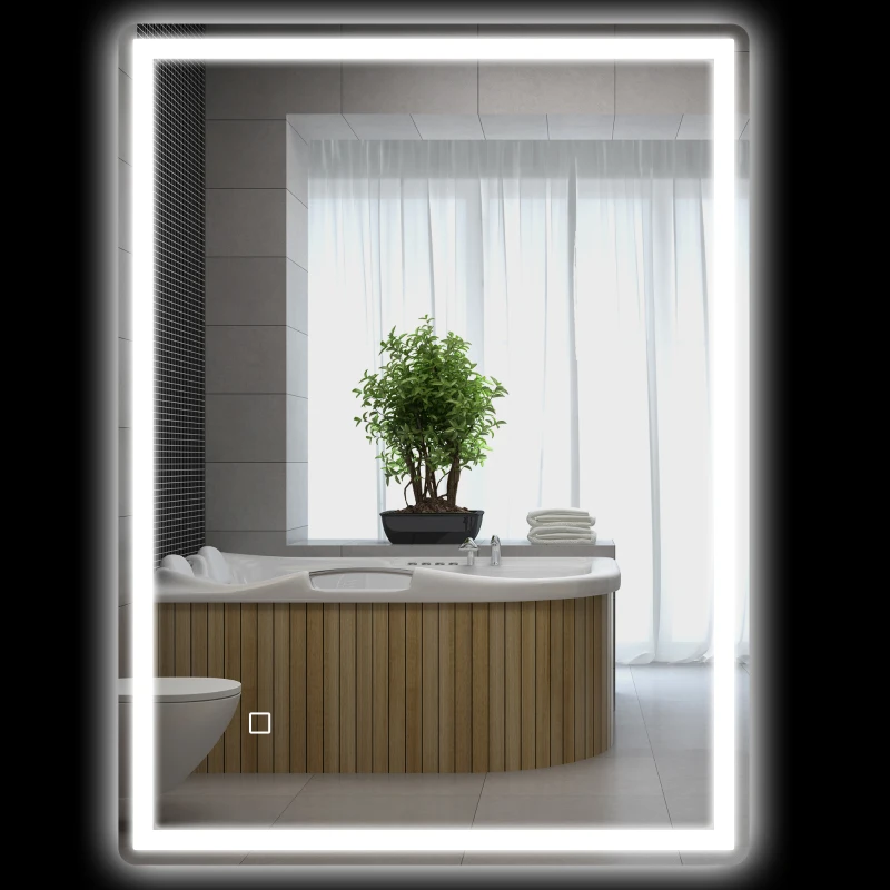 HOMCOM 32" x 24" Bathroom Mirror with LED Lights, Dimmable Makeup Mirror, Vanity Mirror with 3 Colors, Smart Touch, Anti-Fog