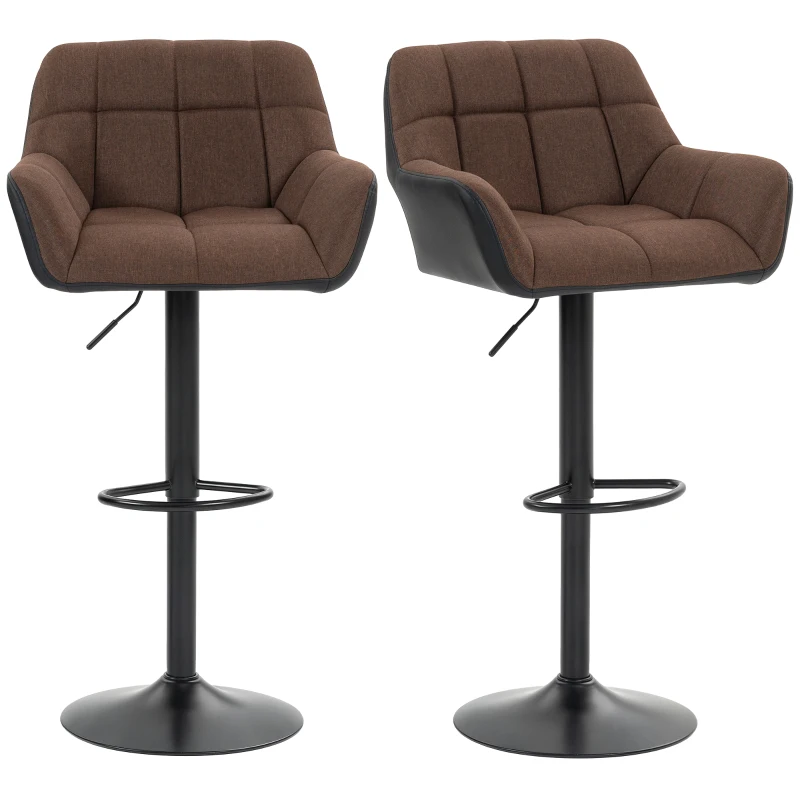 HOMCOM Swivel Barstools Set of 2 Adjustable Bar Stools with Footrest Armrests and PU Leather Back for Dining Room Brown