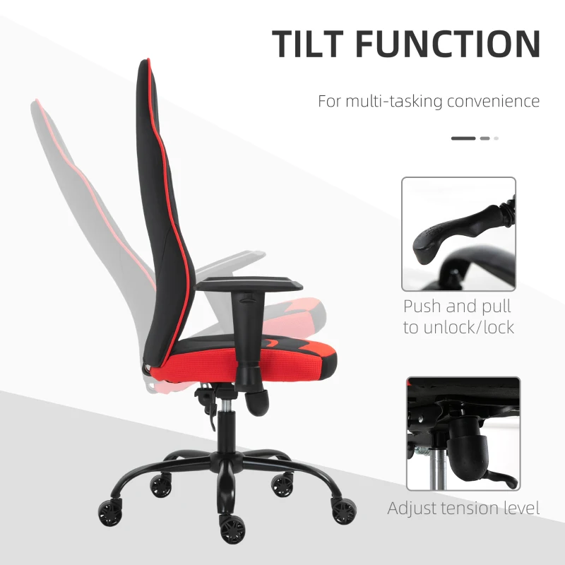 Vinsetto High Back Racing Style Gaming Office Chair Home Computer Task Chair with Armrest, Seat on Wheels, Tilt,  Red
