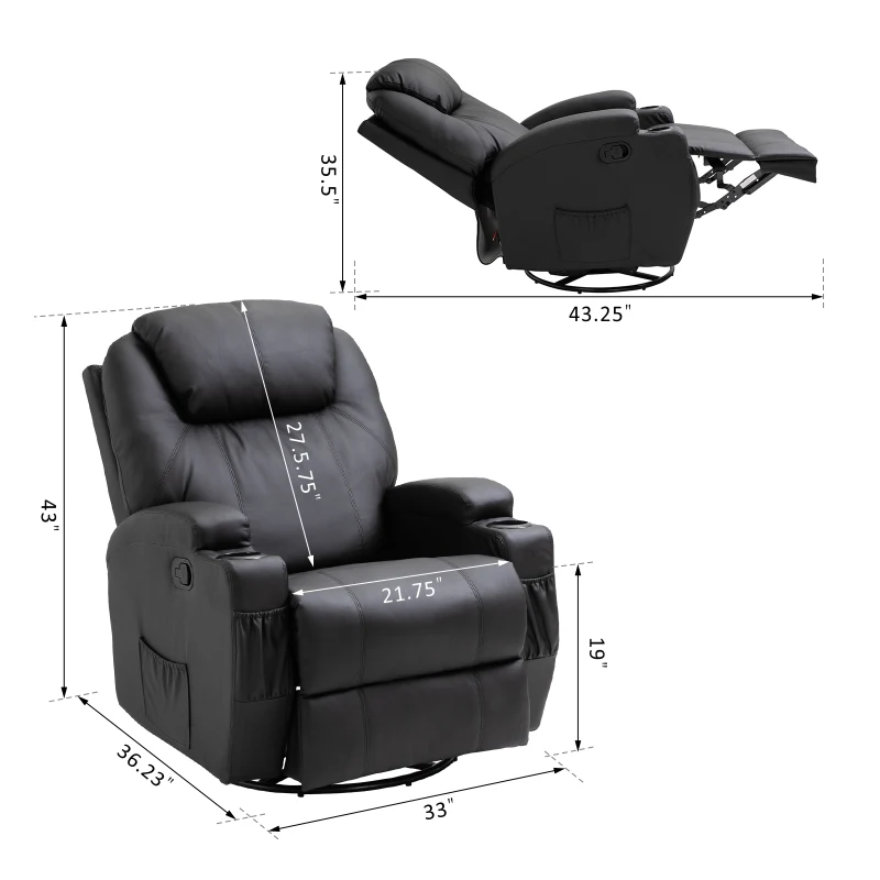 HOMCOM Faux Leather Heated Massage Recliner Chair with Remote - Black