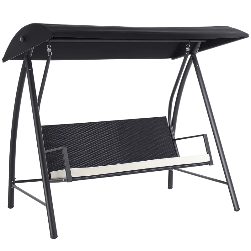 Outsunny 3 Person Wicker Porch Swing Chair Outdoor Rattan Patio Sling Hammock w/ Canopy