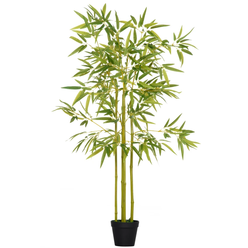 Outsunny 4FT Artificial Bamboo Tree Faux Decorative Plant in Nursery Pot for Indoor Décor