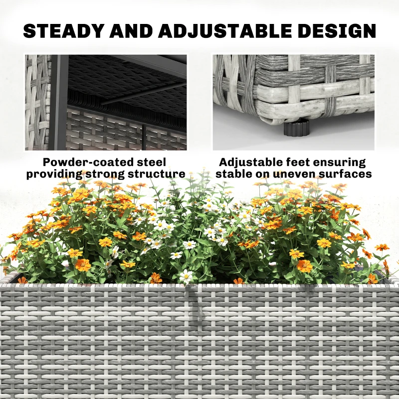 Outsunny Tall Rectangular Planter with Removable Liner, Holes, PE Wicker Large Planter Box for Indoor Outdoor Plants, Gray