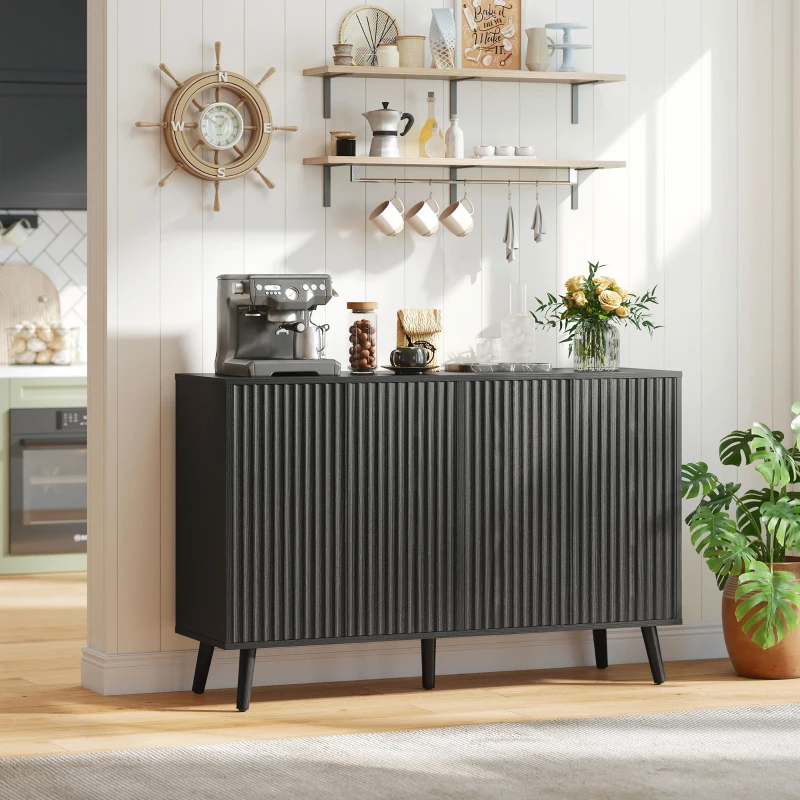 HOMCOM Buffet Cabinet with Storage, Modern Fluted Sideboard with Adjustable Shelves for Dining Room Living Room, Black