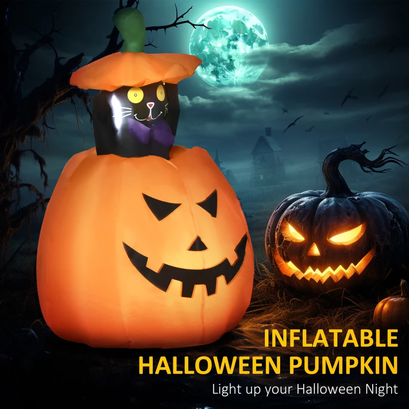 HOMCOM 4' Inflatable Halloween Cat Inside a Pumpkin, Blow Up Outdoor LED Yard Display, Waterproof