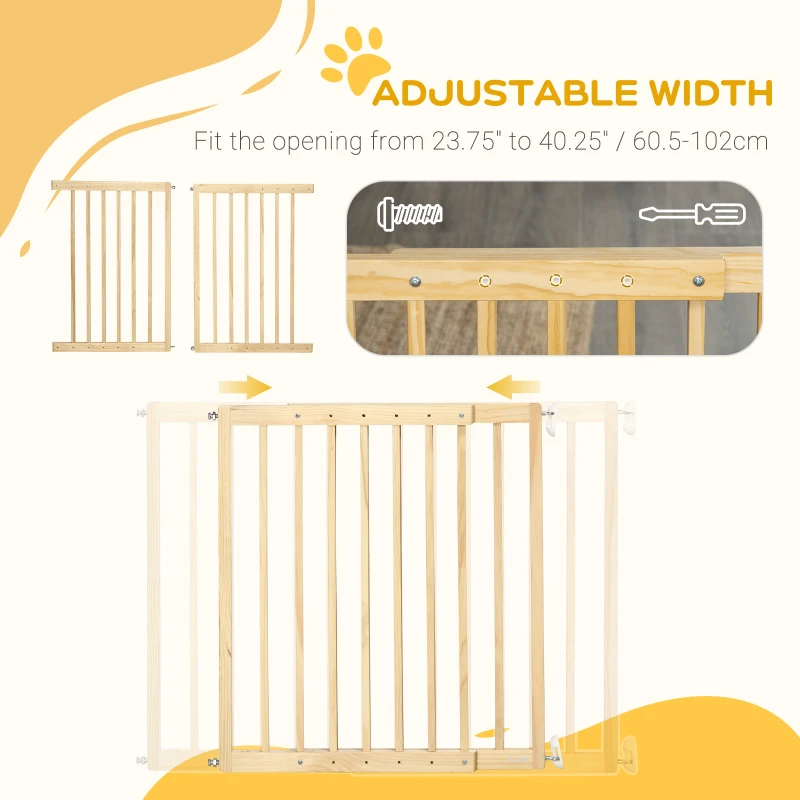 PawHut 24" - 40" Wide Walk Thru Pet Gate, Wooden Dog Gate for Stairs, Hallways, & Doorways, for Small and Medium Dogs