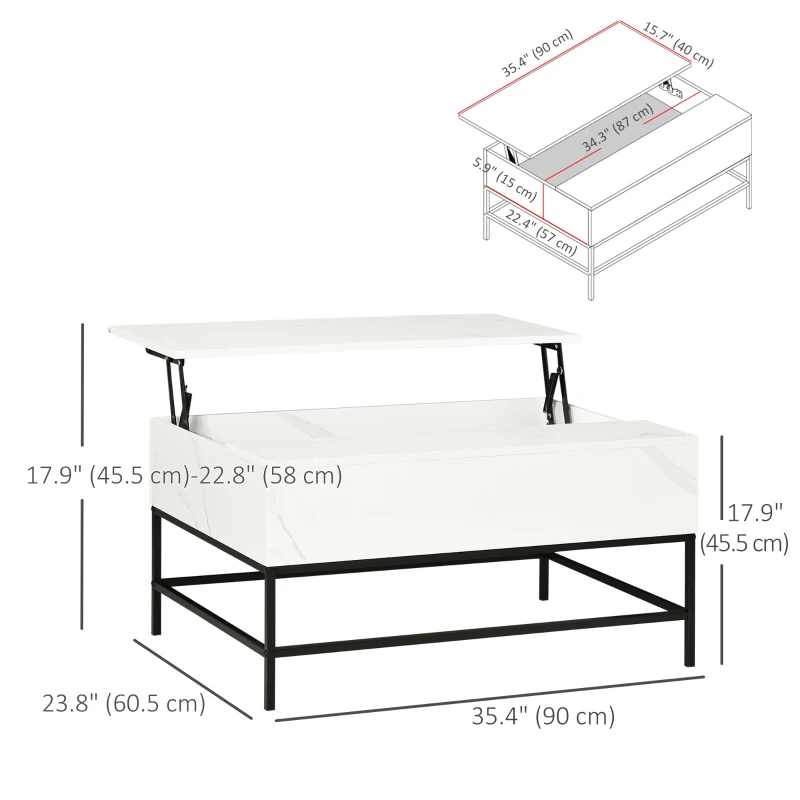 HOMCOM Lift Top Coffee Table with Hidden Storage Compartment Lift Tabletop Center Table for Living Room, White