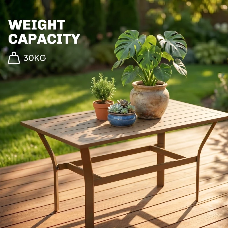 Outsunny Outdoor Coffee Table with Slatted Tabletop, All-Weather Rectangle Metal Patio Coffee Table for Garden, Brown