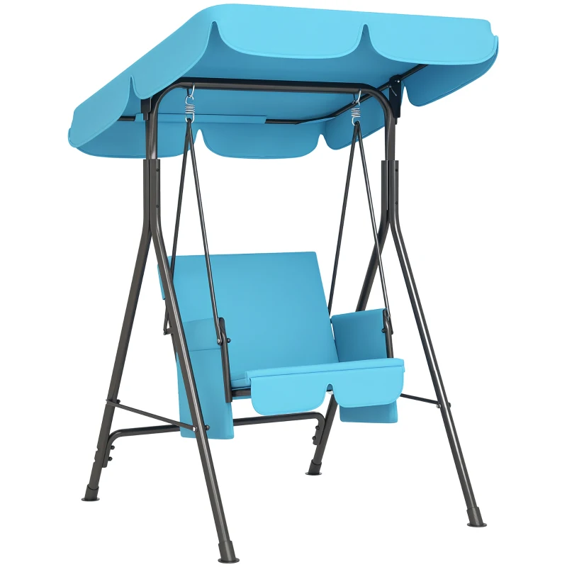 Outsunny 1-Seat Outdoor Porch Swing Patio Swing with Adjustable Canopy, Removable Seat and Back Cushion for Garden, Poolside